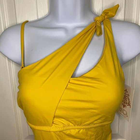 Becca Virtue Sadie One Shoulder One Piece Yellow size Medium - Picture 2 of 9